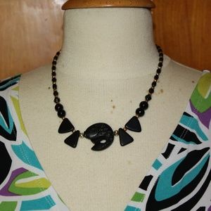 SOLD -Black Fish Stone & Glass Necklace